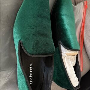 Green Velvet Slip-On Loafers, lightly used